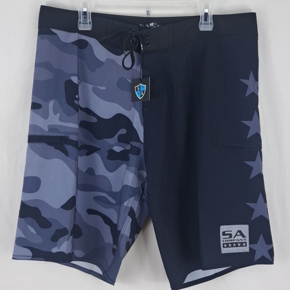 SA Company Fishing camo & stars gray & black casual summer SZ 38 board shorts